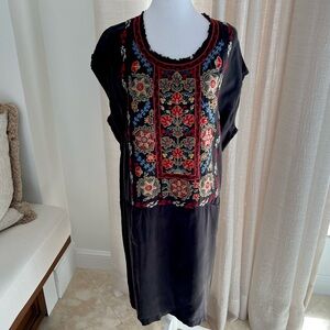 Johnny Was Dress Black with Embroidered Design